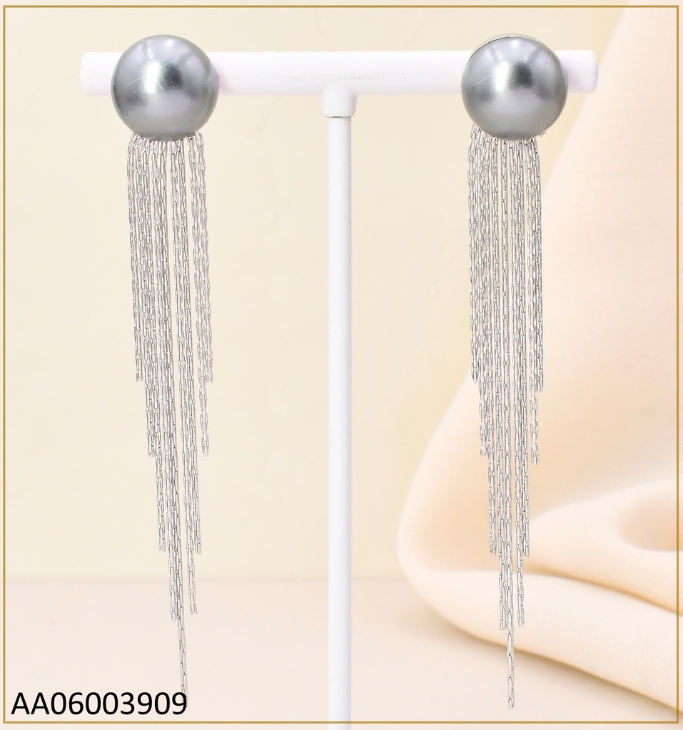 ARETES PLAT  MEDIA PELOTA GRIS /CADENITAS COLGANTES  KE111552-WGLN