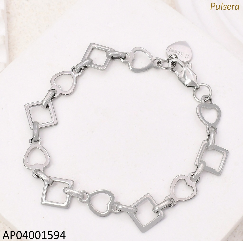 PULSERA PLAT.CROQUIS ROMBOS/CORAZONES KB192018-Z