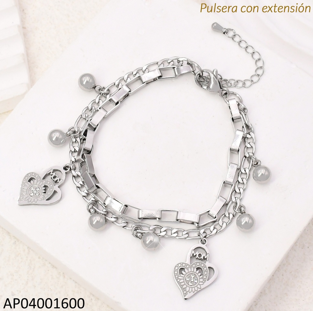 PULSERA PLAT.DOBLE ESLAB/PELOT. KB203667-Z