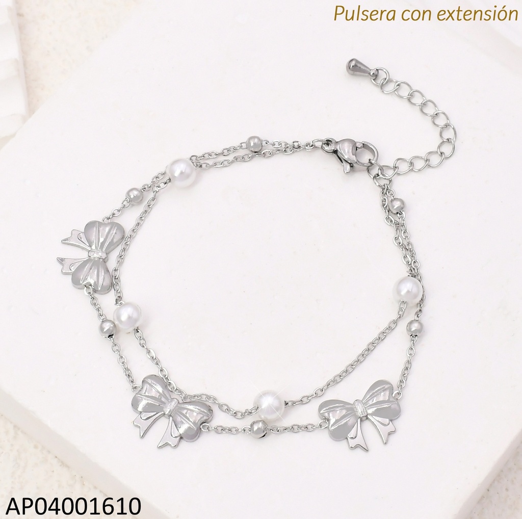 PULSERA PLAT. DOBLE LAZOS/PERLITAS KB204090-SXSJ