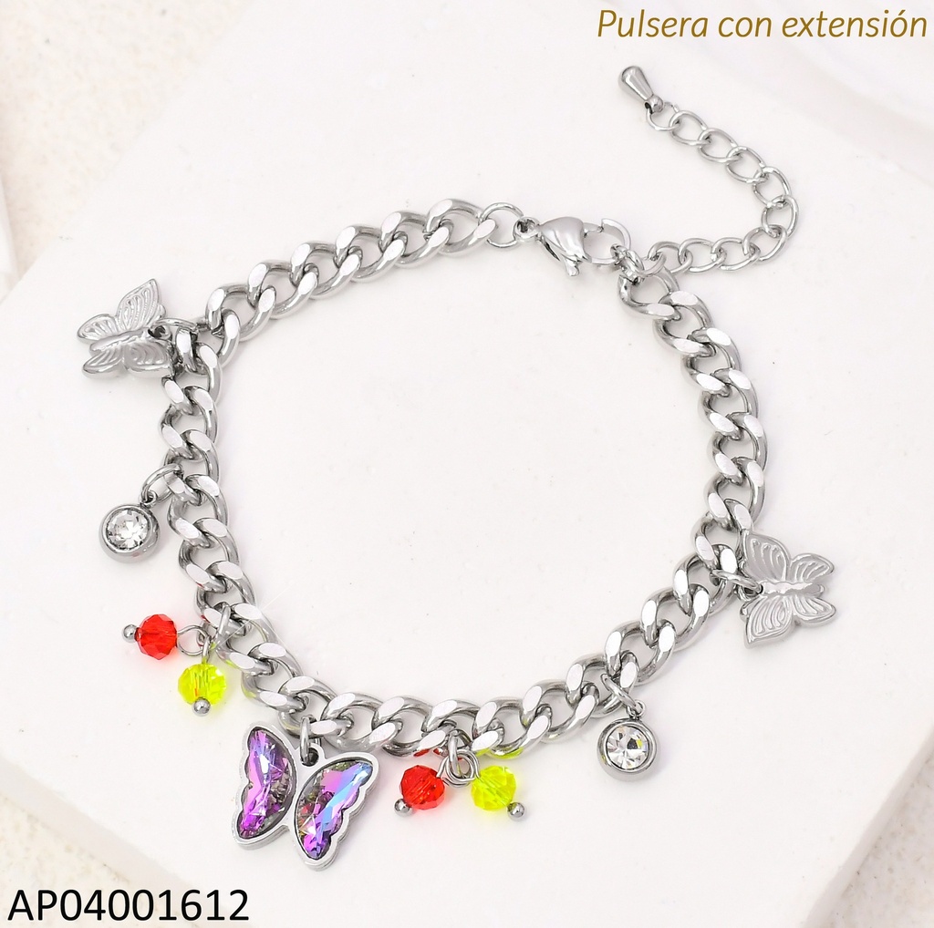 PULSERA PLAT.MARTILLADA DIJE MARIPOSA KB204092-SXSJ