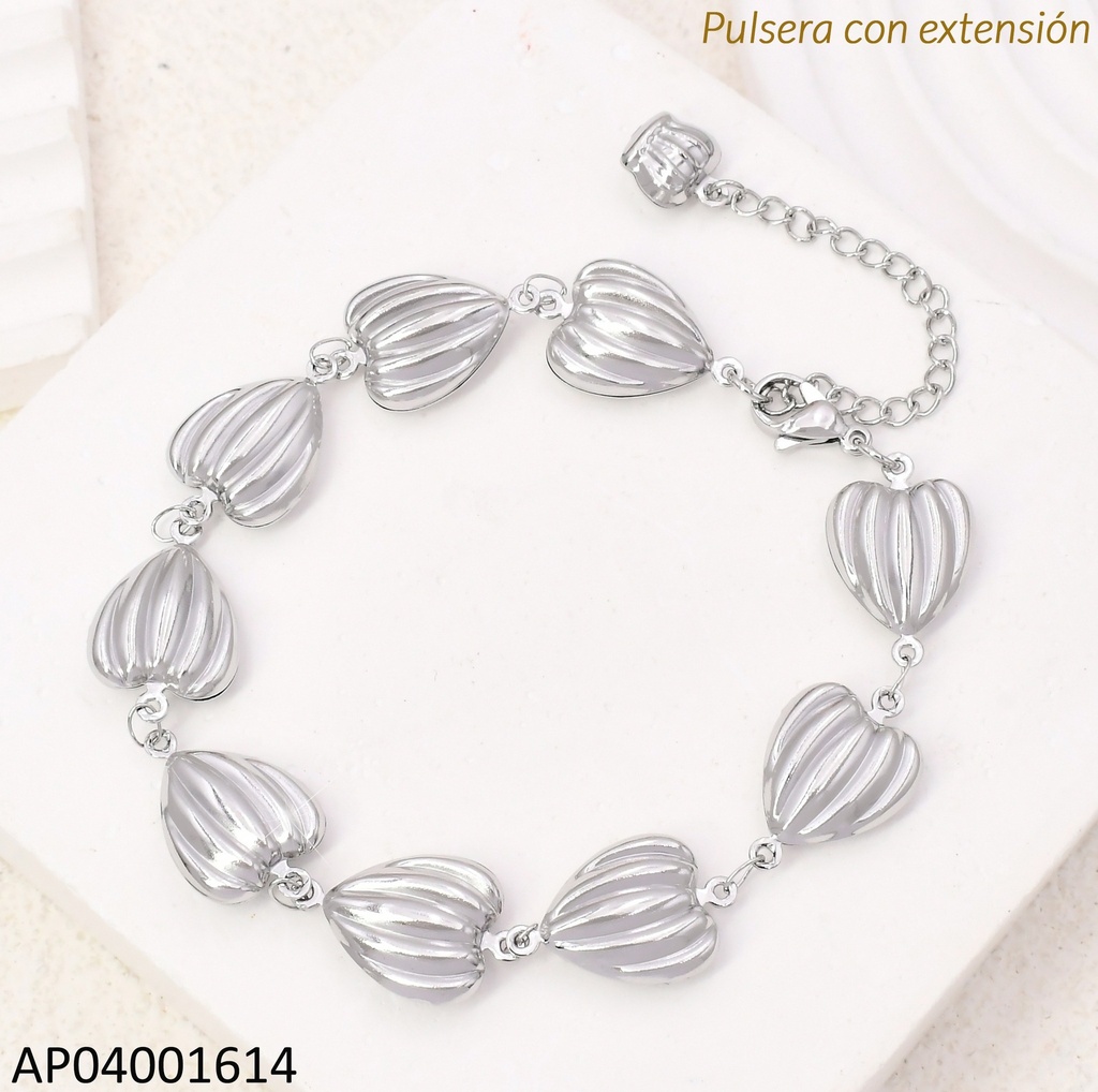 PULSERA PLAT. CORAZON RAYADOS KB204573-AQ