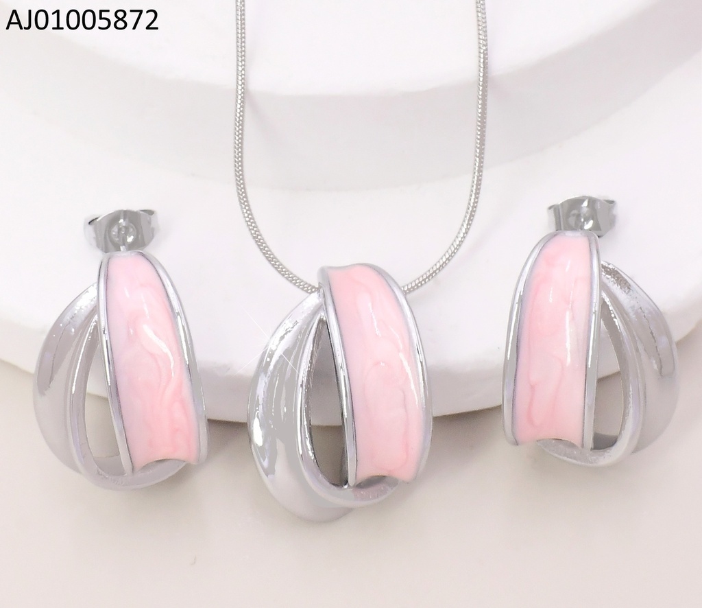 SET  DOBLE "C" ESMALTADA PLATEADA & ROSADA SA1180-45