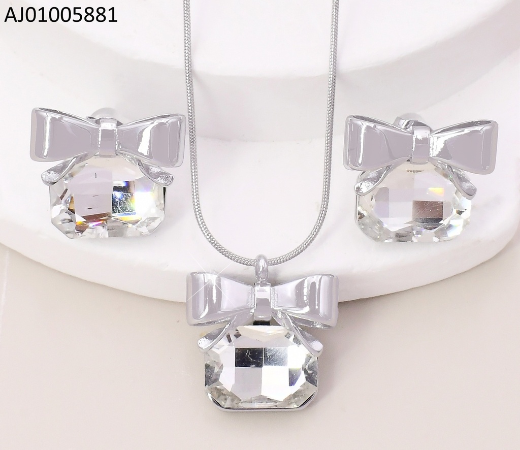 SET PLAT LAZO / RECTANGULO CRISTAL HORIZONTAL SA1170-45