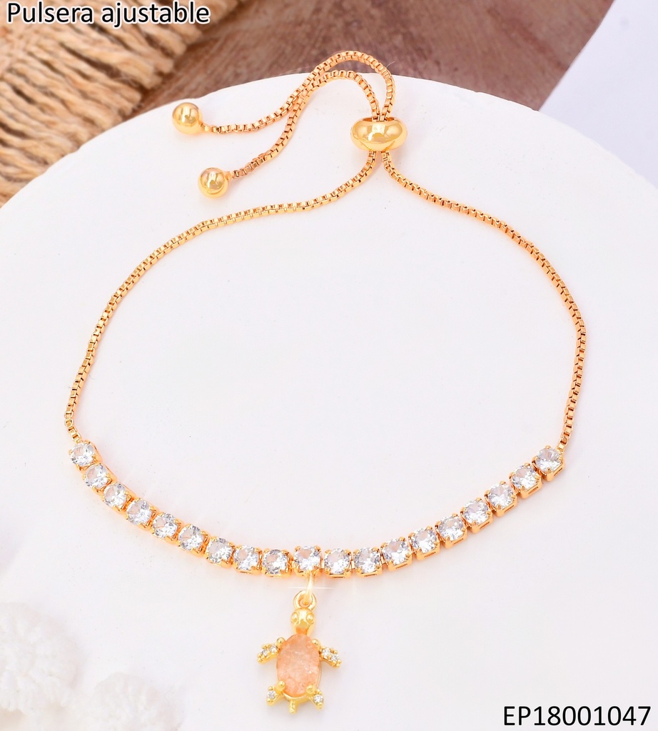 PULSERA AJUSTABLE ZIRC.DIJE:TORTUGA ANARANJADA BE781-332