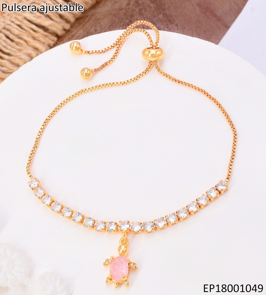 PULSERA AJUSTABLE ZIRC.DIJE:TORTUGA ROSA BE783-332