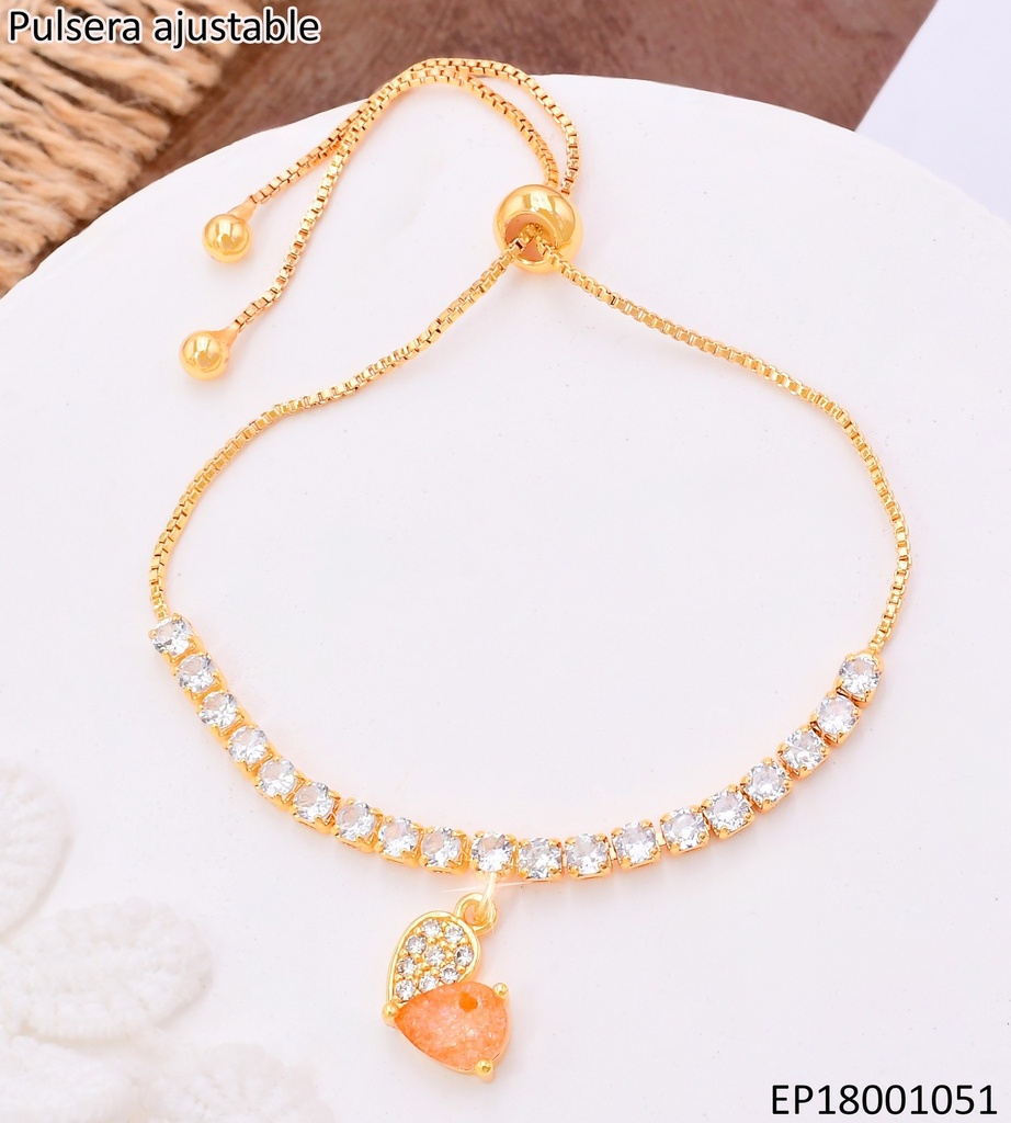 PULSERA AJUSTABLE ZIRC.DIJE:CORAZON NARANJA BE785-332