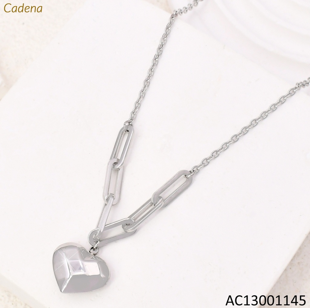 CADENA PLAT.LARGA DIJE CORAZON A CUADROS KN292312-Z
