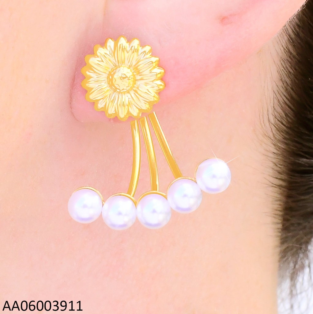 ARETES DOR 2 PIEZAS MARGARITAS/LINEA PERLAS HORIZONTAL EA1224-45