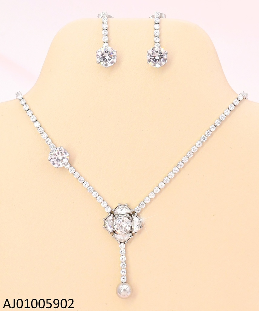 SET PLAT. ZIRCONIAS C/FLOR ZIRC/PELOTITA PLAT  KS225706-AF