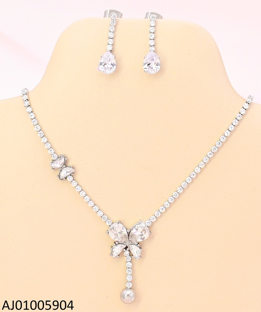 SET  PLAT.  ZIRCONIAS C/MARIPOSA ZIRC/PELOTITA PLAT KS225710-AF