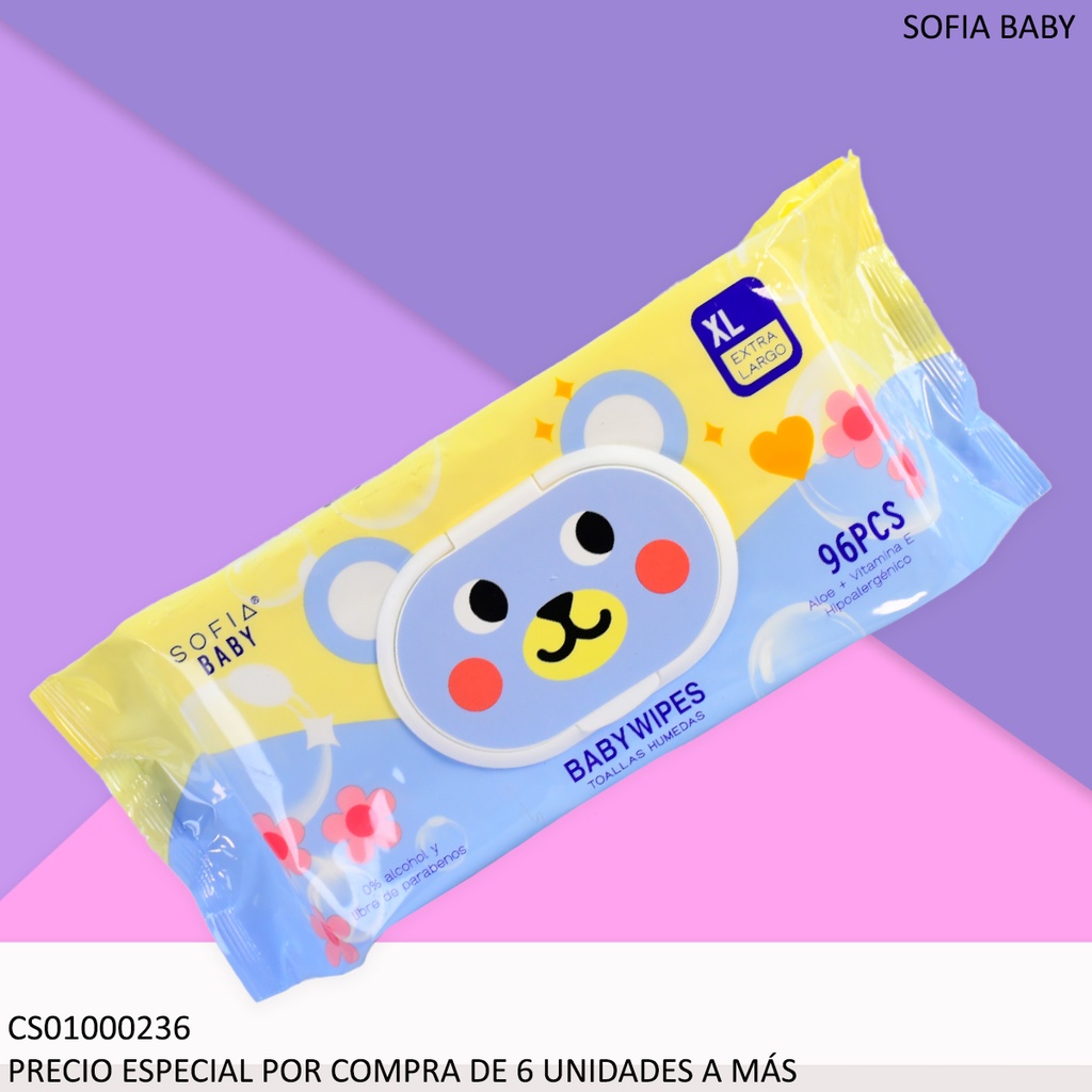 TOALLAS SOFIA BABY 96PCS ALOE+VITAMINA E HIPOALERGENICO S1027