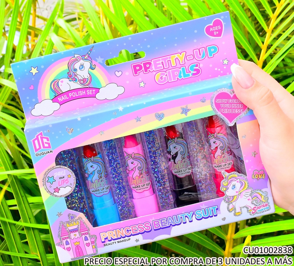 SET INFANTIL MAQUILLAJE 4 LABIALES UNICORN 2618G