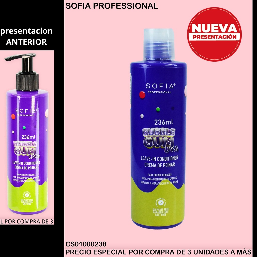 CREMA PARA PEINAR SOFIA PROFESIONAL CHICLE UVA 236ML S309BU