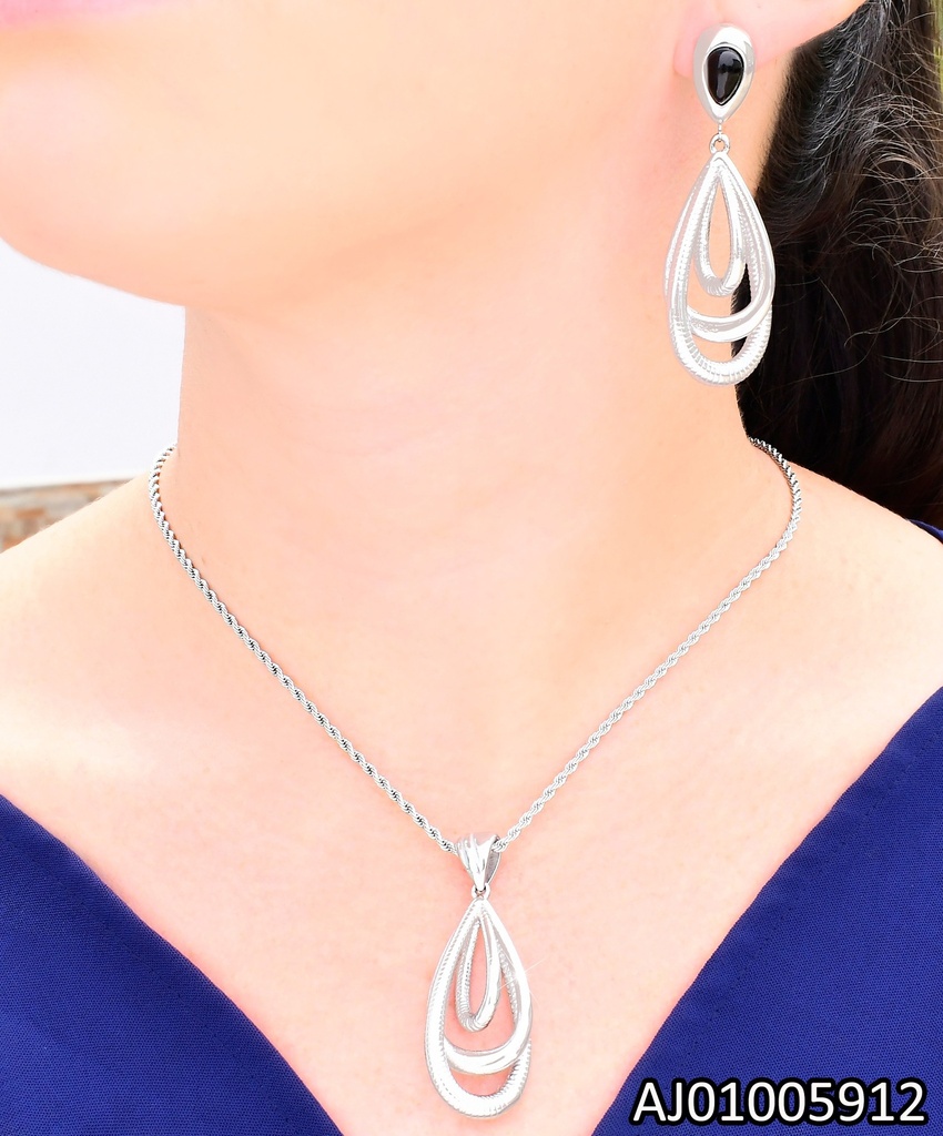 SET PLAT.GOTA NEGRA C/3 OV COLGANTES KS221395-GC