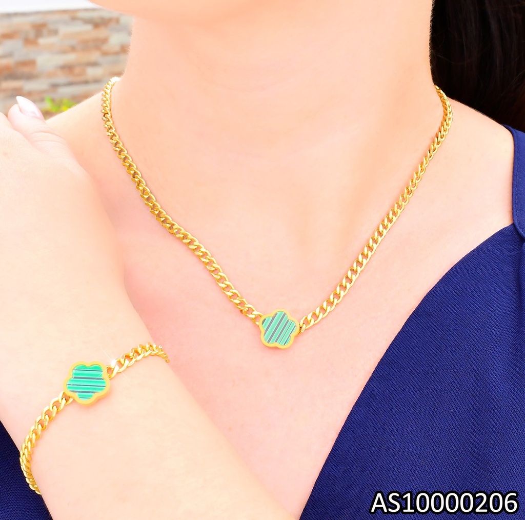 SET CADENA/PULSERA VAN CLEEF VERDE MARTILLADAS KS228587-SP
