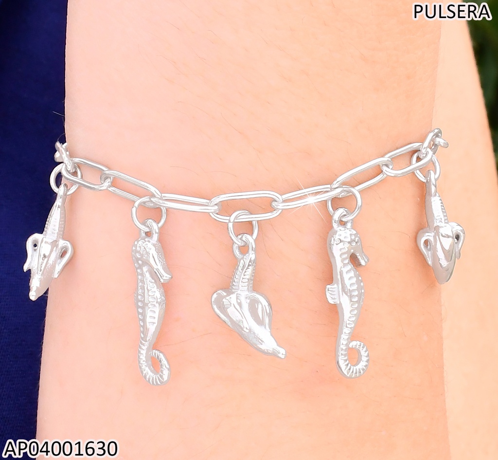 PULSERA PLAT.ESLAB LARGOS DIJES:CABALLITOS MAR/🍌KB203288-Z