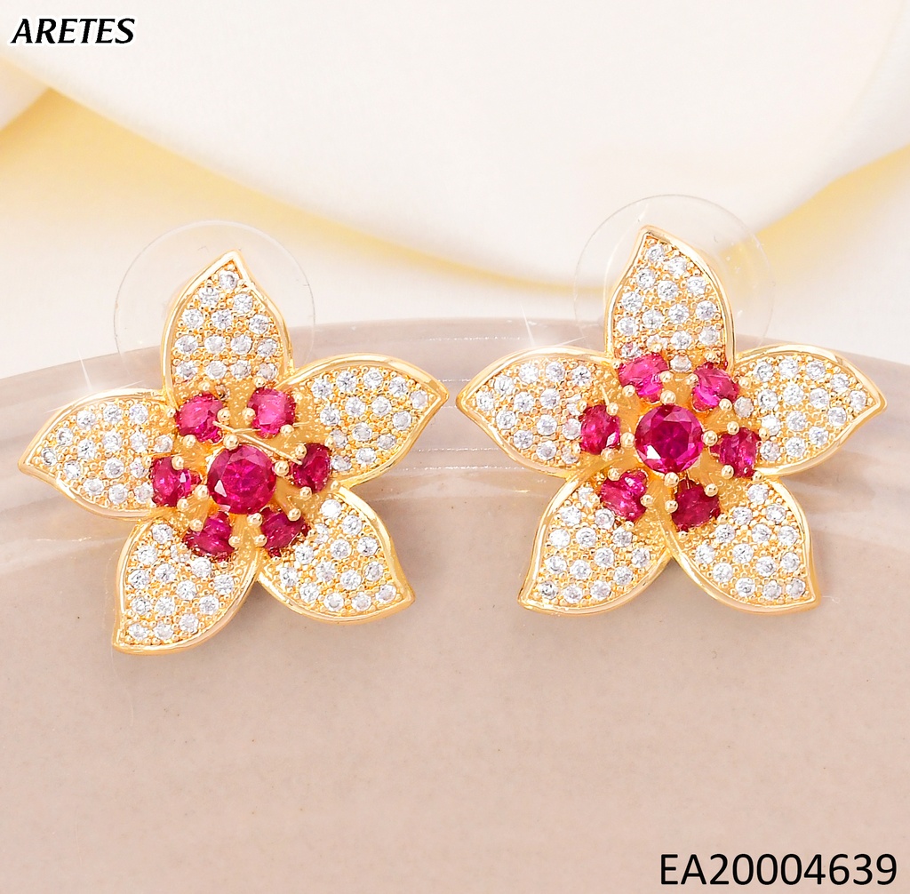 ARETES DOR FLOR ZIRC/ CENTRO FUCCSIA EE4562-6