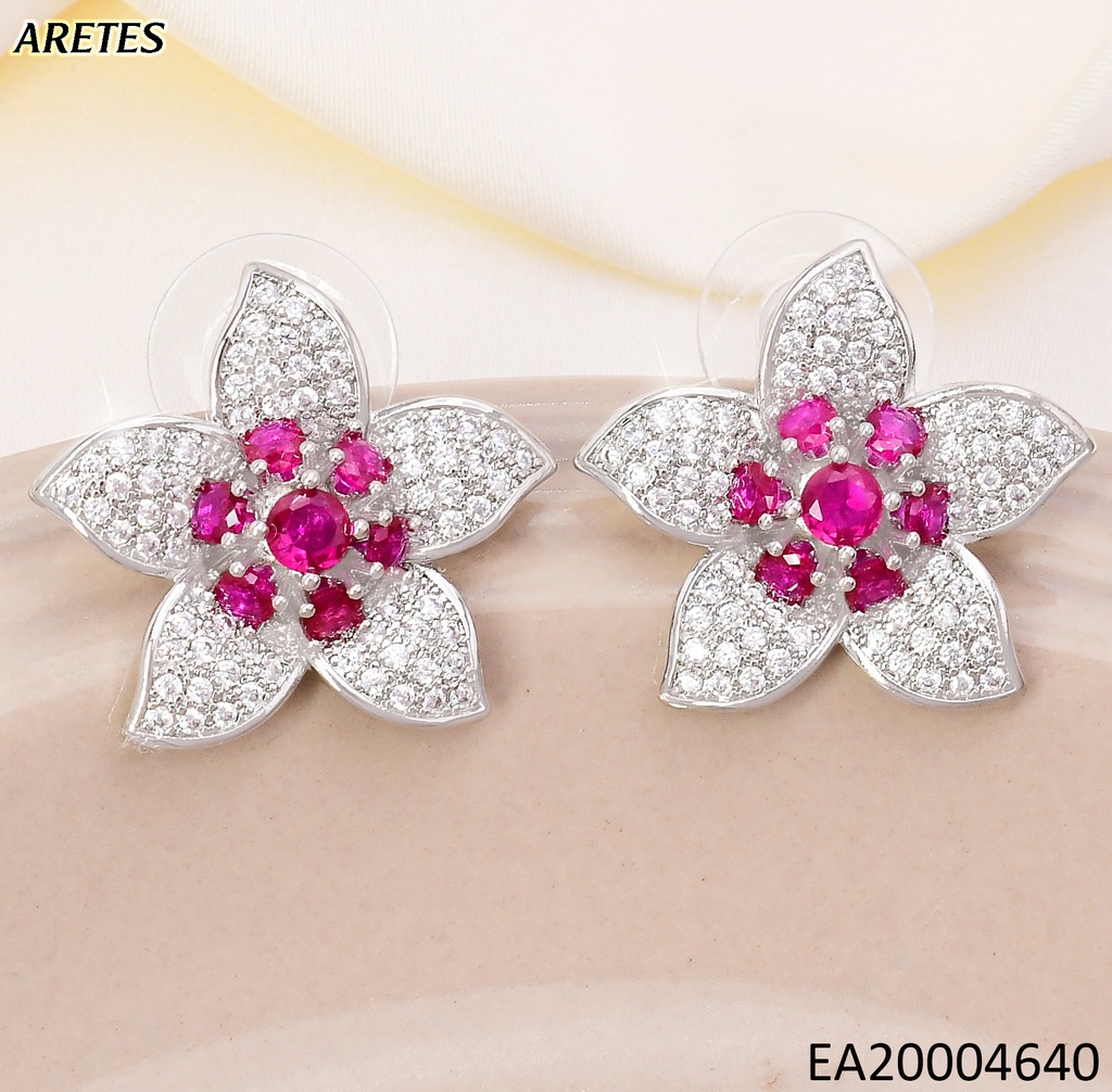 ARETES PLAT FLOR ZIRC/ CENTRO FUCCSIA EE4563-6