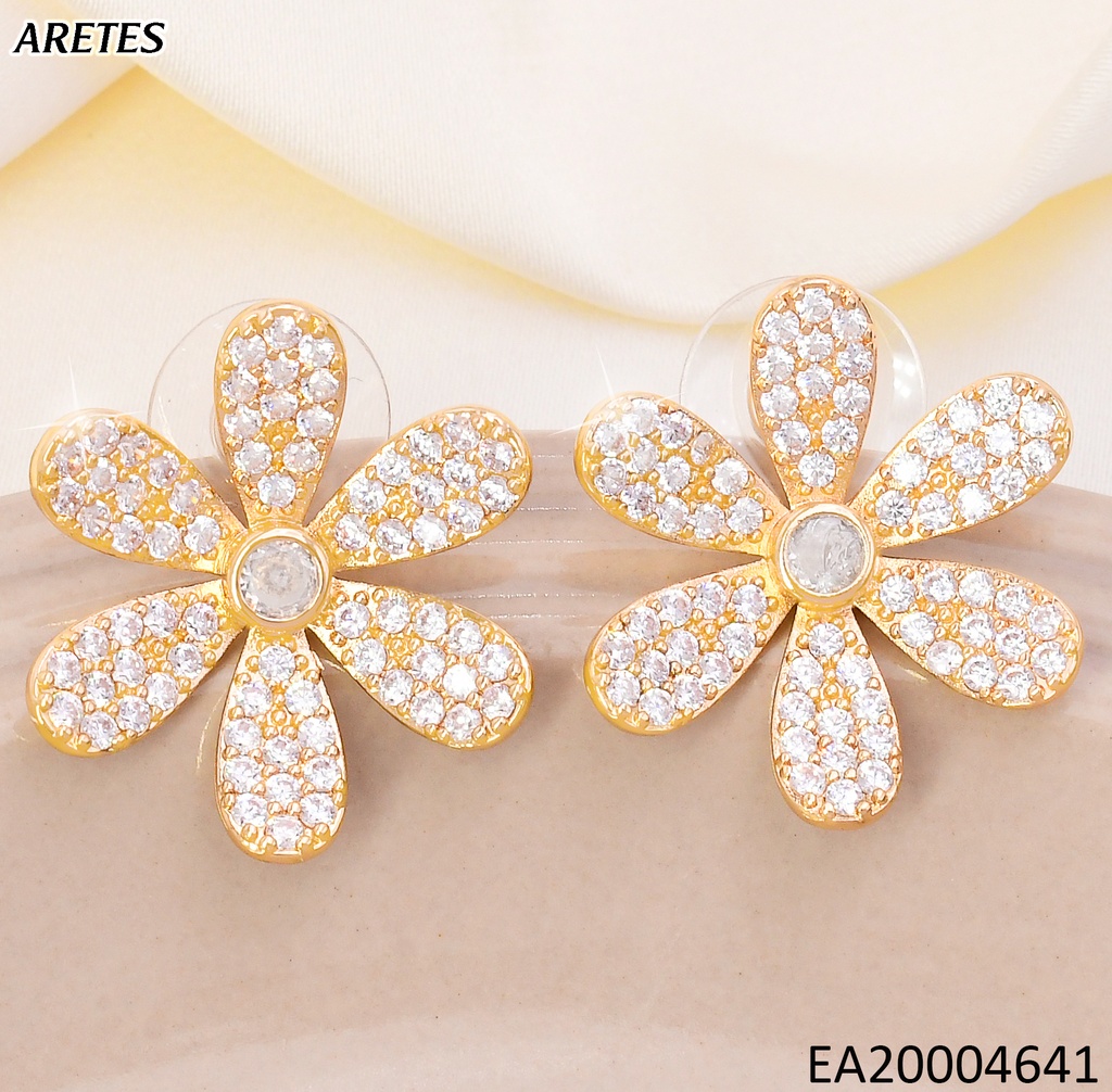 ARETES DOR FLOR (6) PETALOS ZIRC.  EE4614-6
