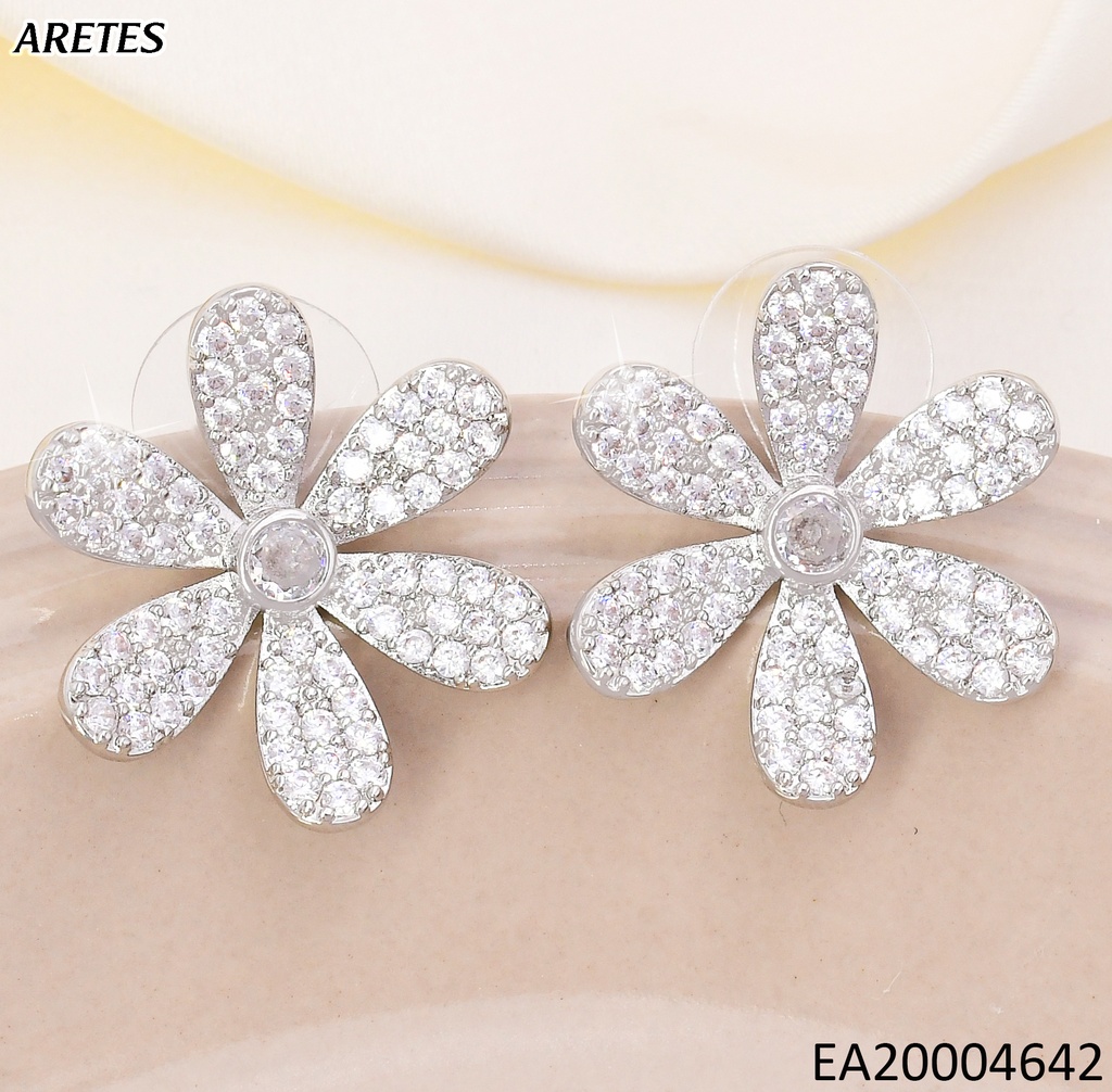 ARETES PLAT FLOR (6) PETALOS ZIRC.  EE4615-6