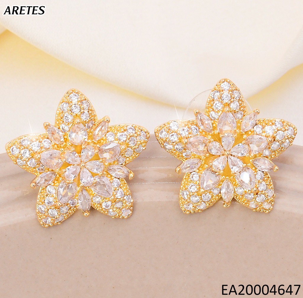 ARETES DOR ESTRELLA ZIRC. CRISTAL/ FLOR CENTRO EE4596-6