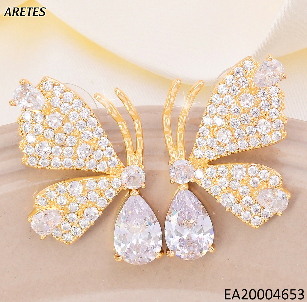 ARETES DOR MARIPOSA VISTA LATERAL ZIRC. CRISTAL EE4720-6