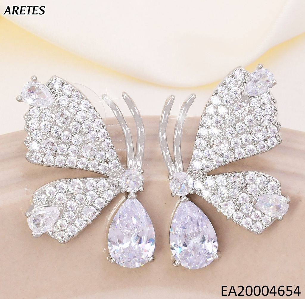 ARETES PLAT MARIPOSA VISTA LATERAL ZIRC. CRISTAL EE4721-6