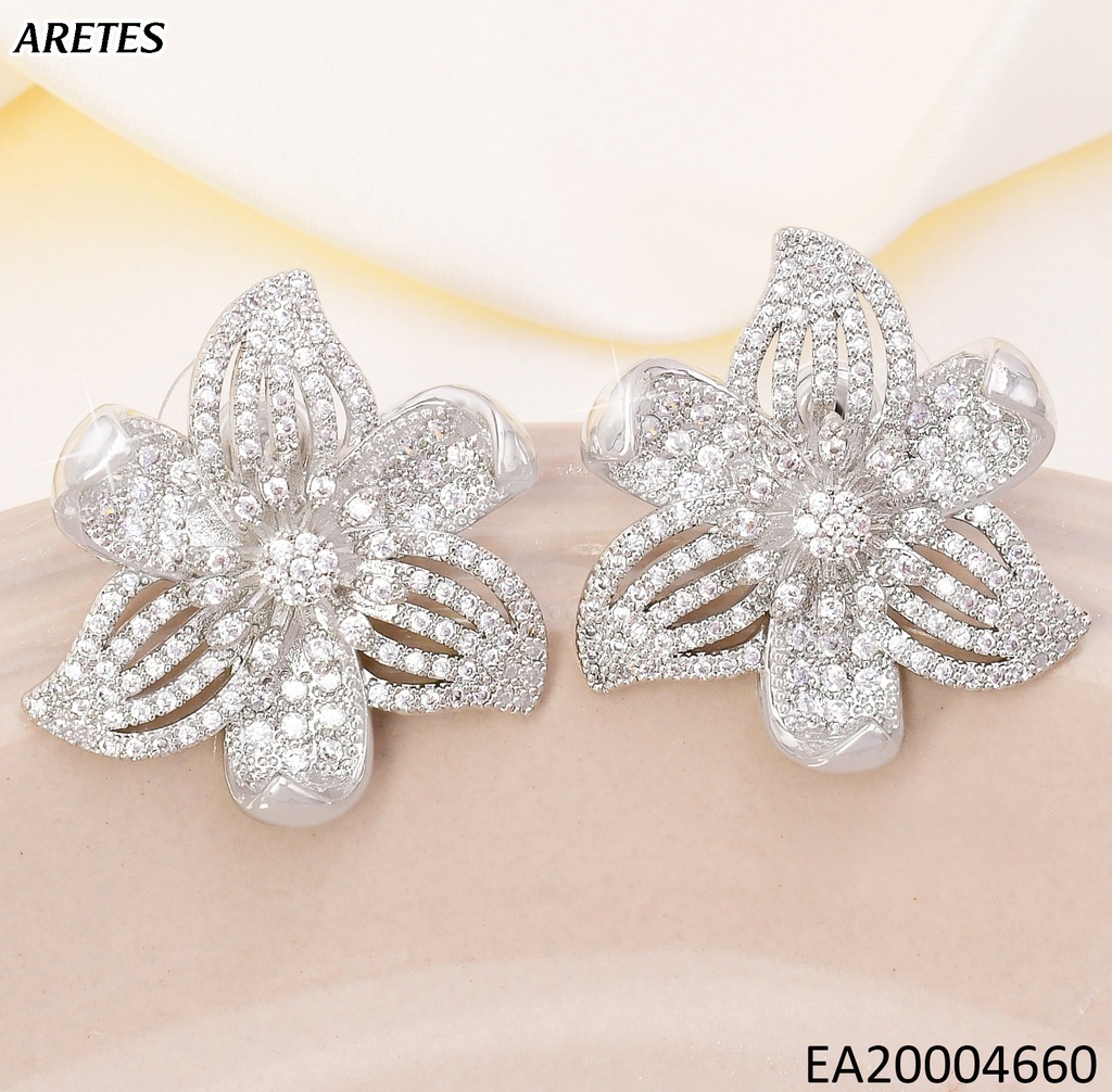 ARETES PLAT FLOR (6) PETALOS ZIRC. EE4603-6