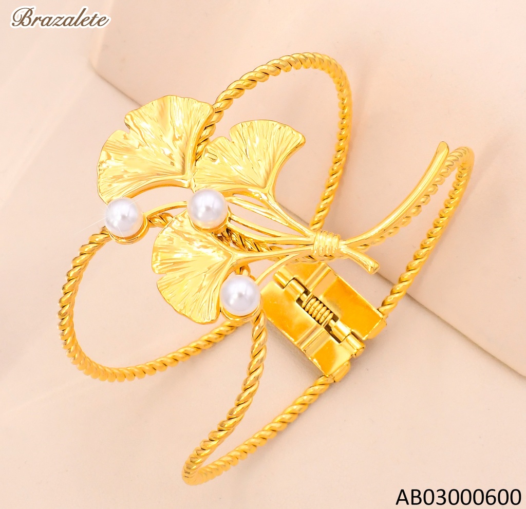 BRAZALETE DOR HOJA/2 PERLAS BA2269-45