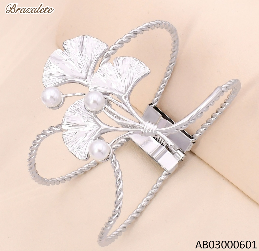 BRAZALETE PLAT HOJA/2 PERLAS BA2270-45