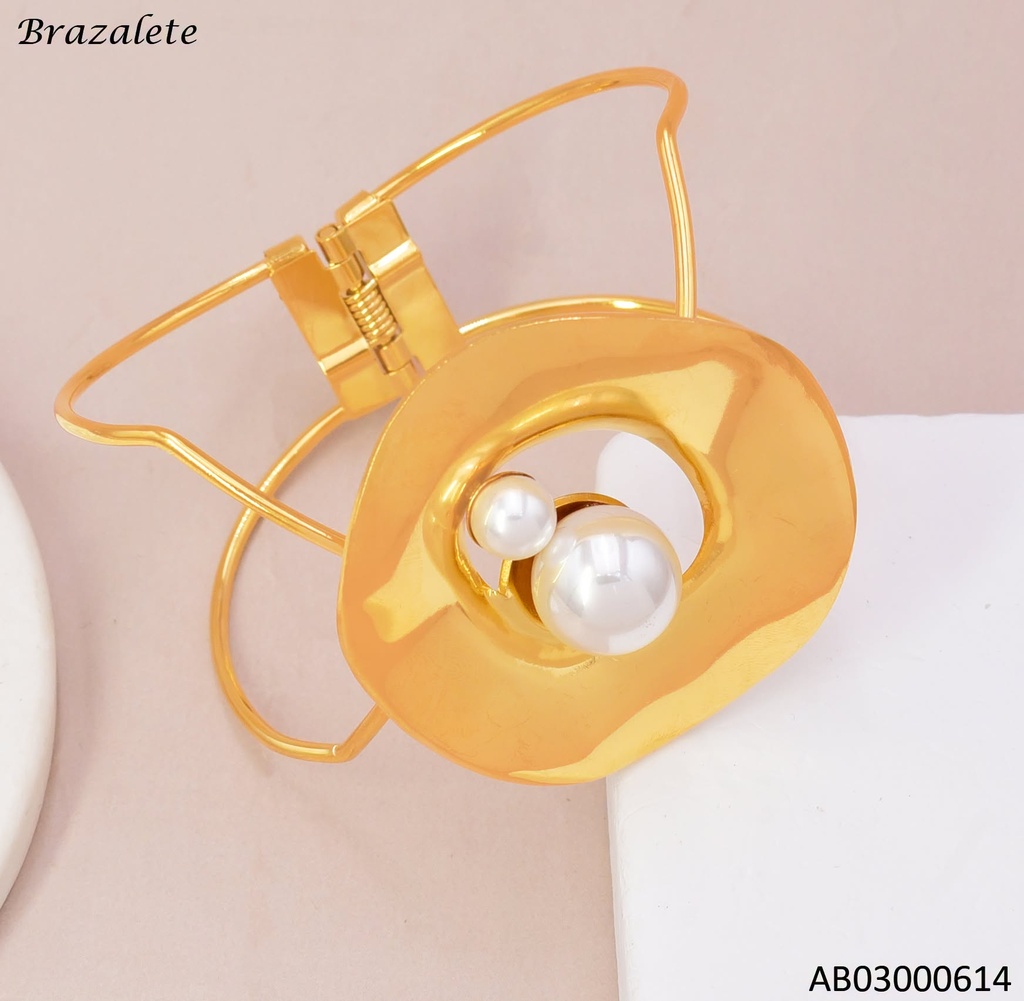 BRAZALETE DOR CIRCULO ANCHO C/2PERLAS BA2283-45