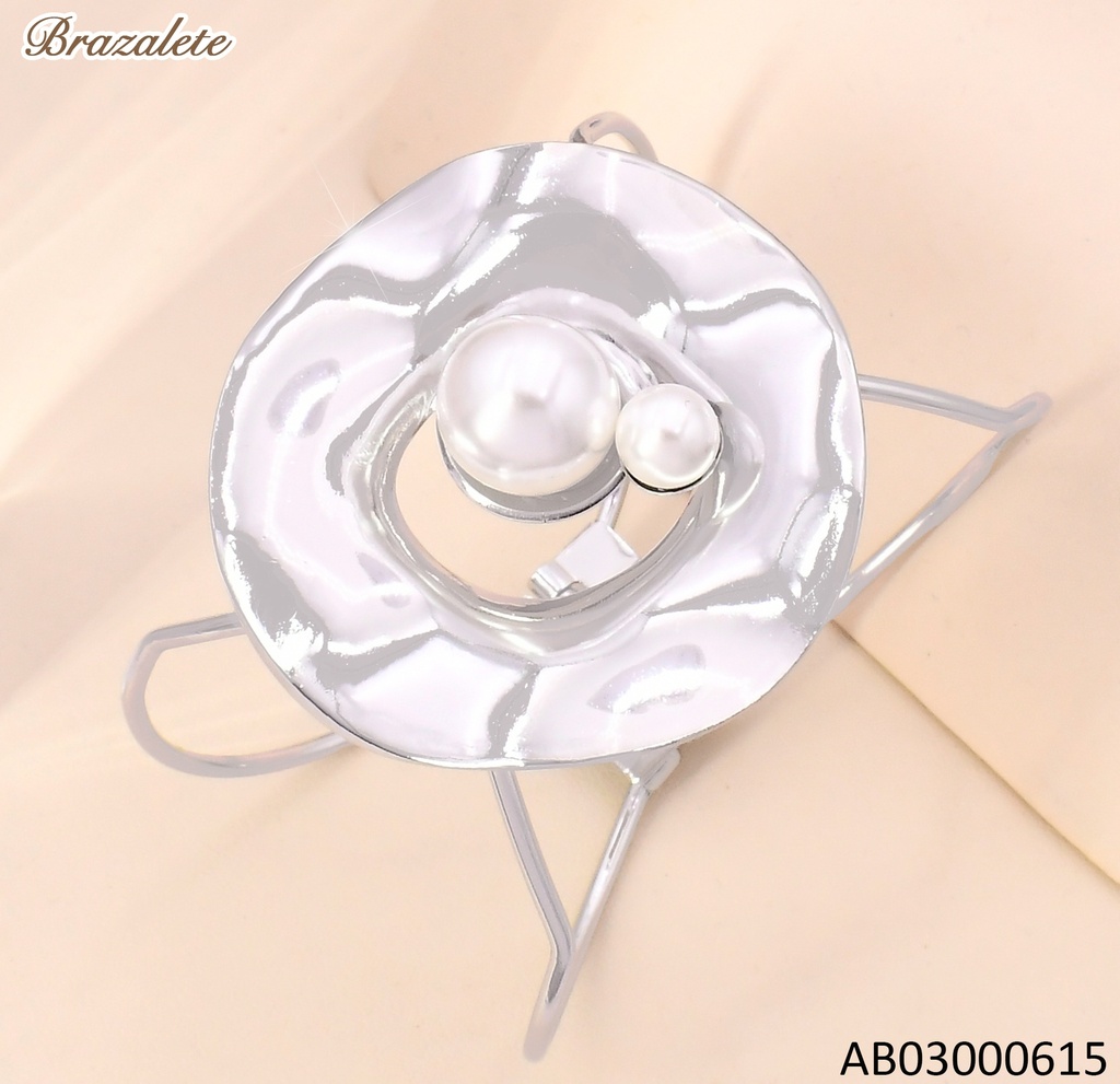 BRAZALETE PLAT. CIRCULO ANCHO C/2PERLAS BA2284-45