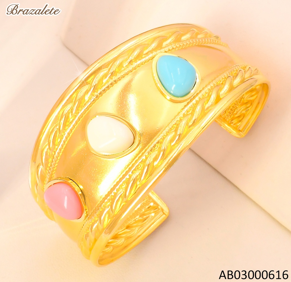 BRAZALETE DOR 3 PIEDRAS VARIOS COL.CENTRO BA2285-45