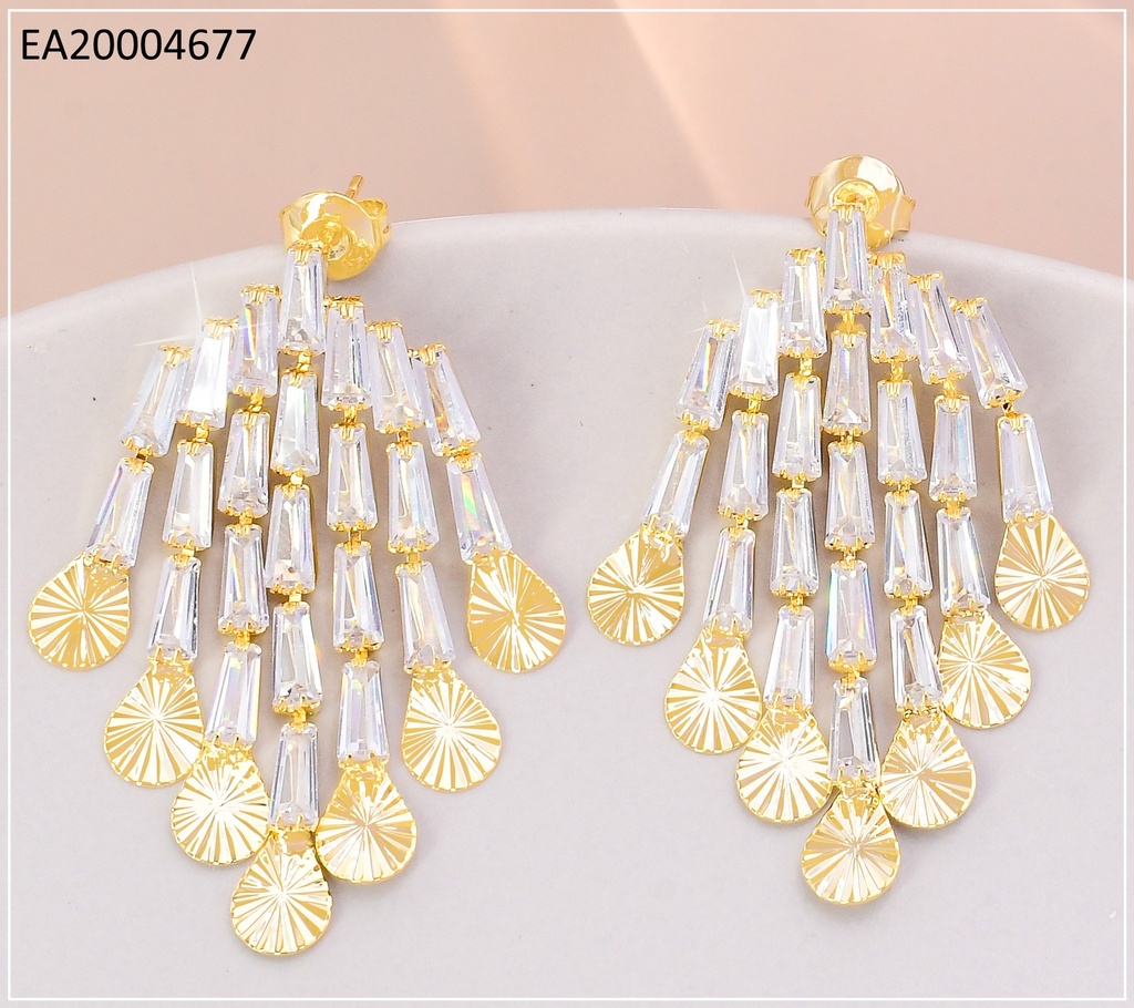 ARETES 7 LINEAS VERT.ZIRC.RECTANG C/GOTAS RAYADAS EE4352