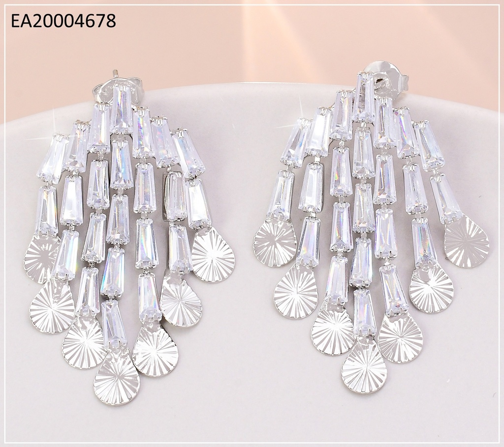 ARETES PLAT.7 LINEAS VERT.ZIRC.RECTANG C/GOTAS RAYADAS EE4353
