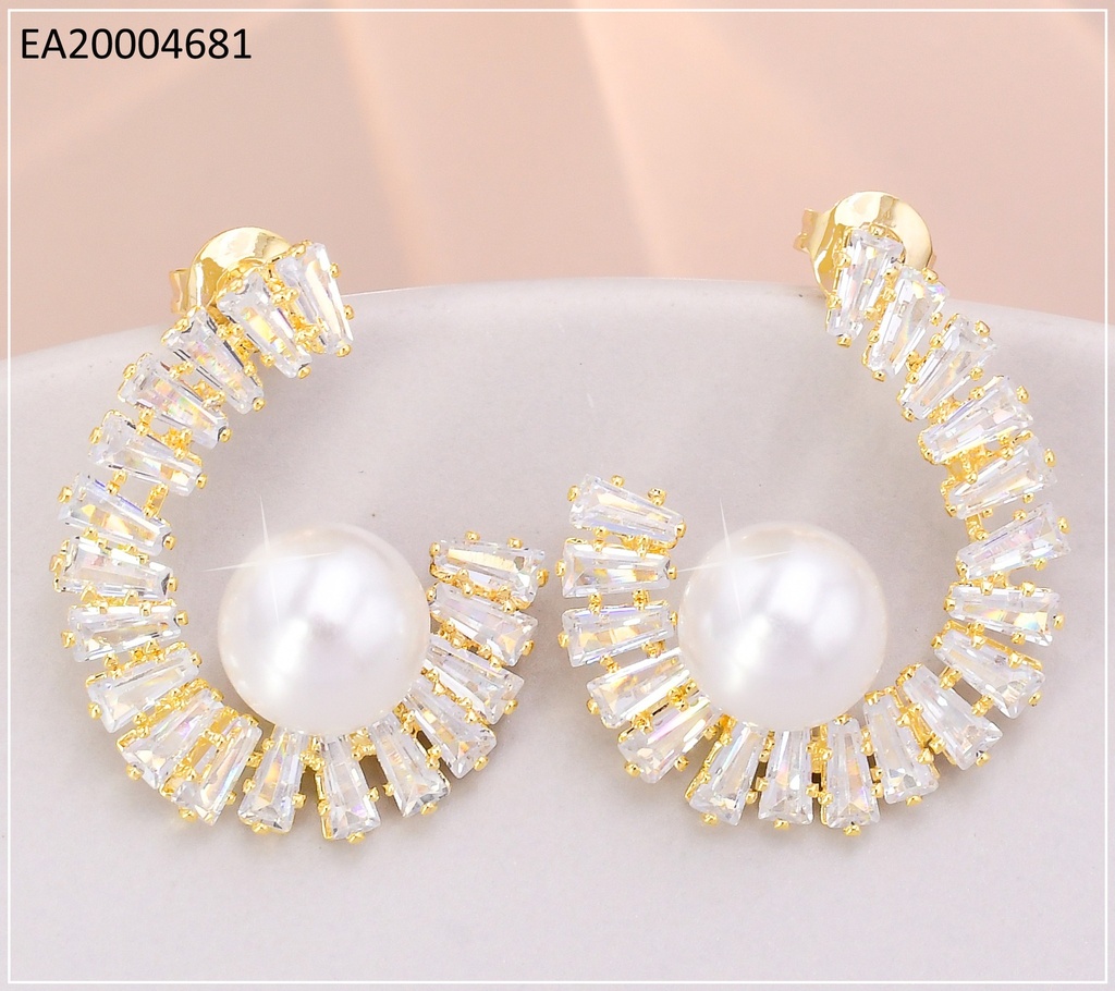 ARETES "J" ZIRCONIAS RECTANG.C/PERLA INFERIOR EE4340-355