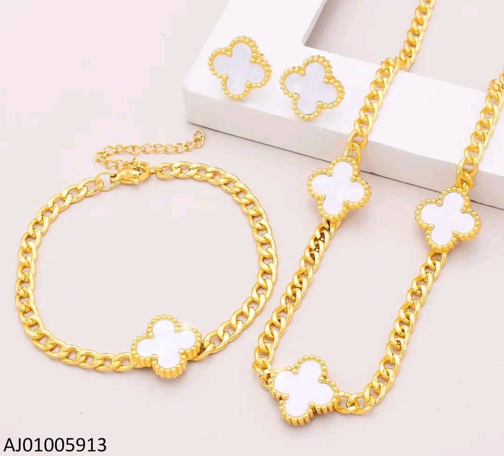 SET VAN CLEEF BLANCO MARTILLADA C/PULSERA 9809-680