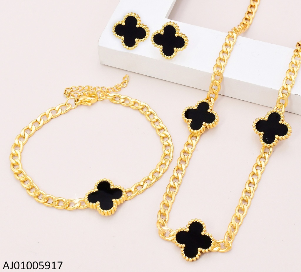 SET VAN CLEEF NEGRO MARTILLADA C/PULSERA 9813-680