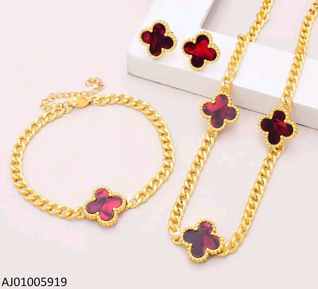 SET VAN CLEEF ROJO MARTILLADA C/PULSERA 9807-680