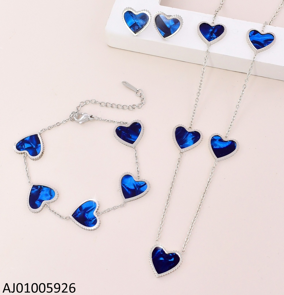 SET PLAT. 5 CORAZONES AZULES C/PULSERA 0017331-680