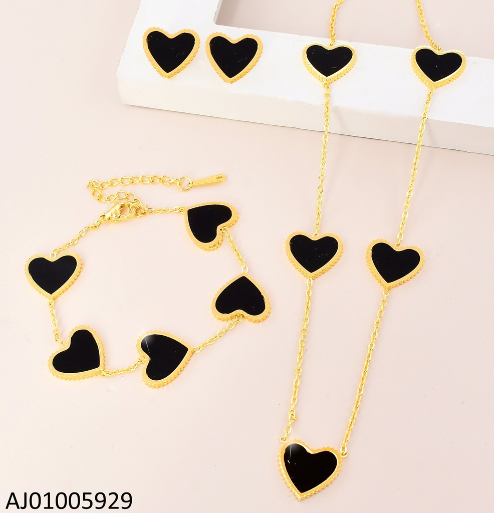 SET 5 CORAZONES NEGROS C/PULSERA 9819-680