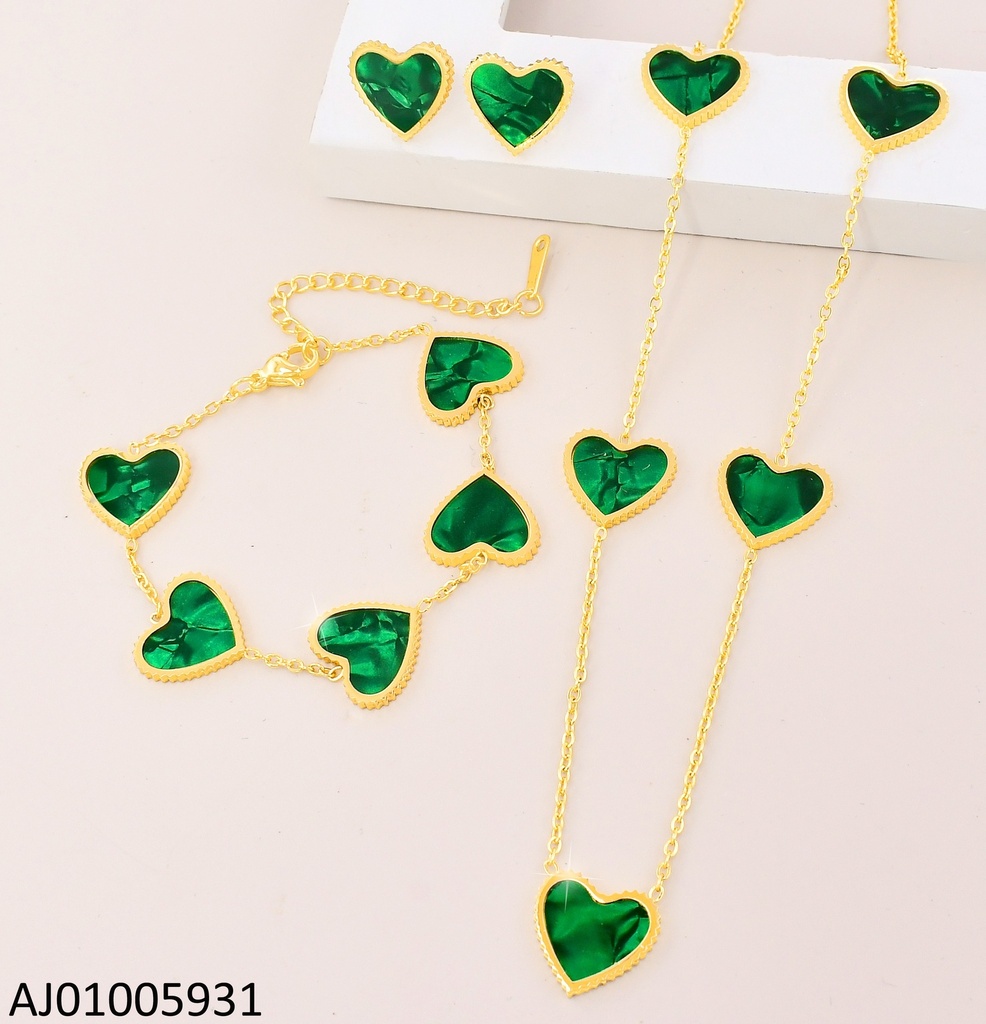 SET 5 CORAZONES VERDES C/PULSERA 9820-680