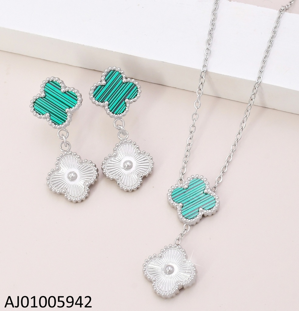 SET PLAT VAN CLEEF DOBLE VERDE/ PLATEADO 7342-488