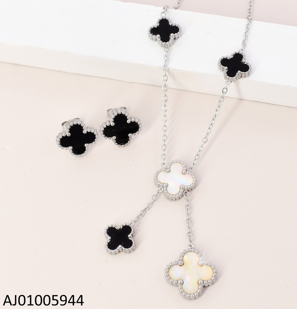 SET PLAT VAN CLEEF BLANCO & NEGRO  C/ COLGANTES 7357-696