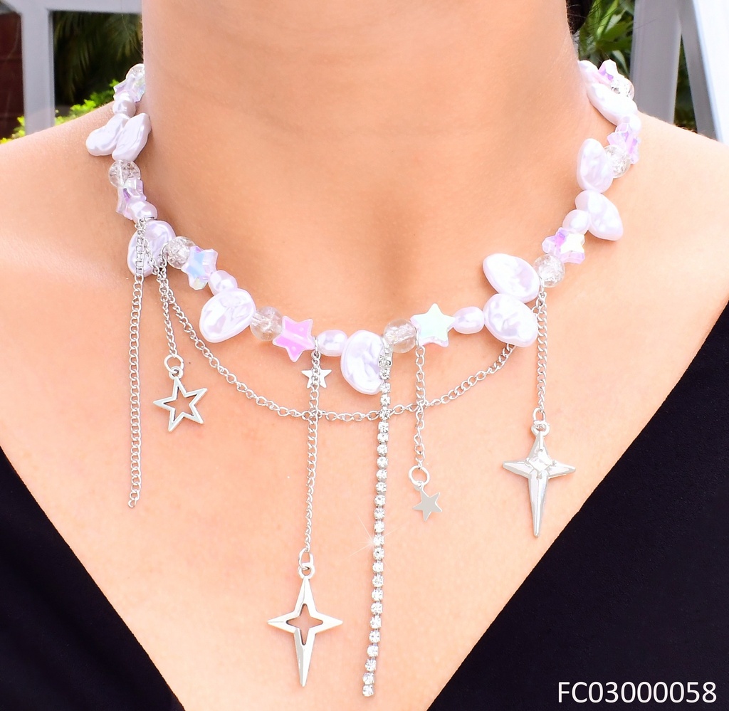COLLAR PLAT.PERLAS CULT.COLGANTES ESTRELLAS CA460-349