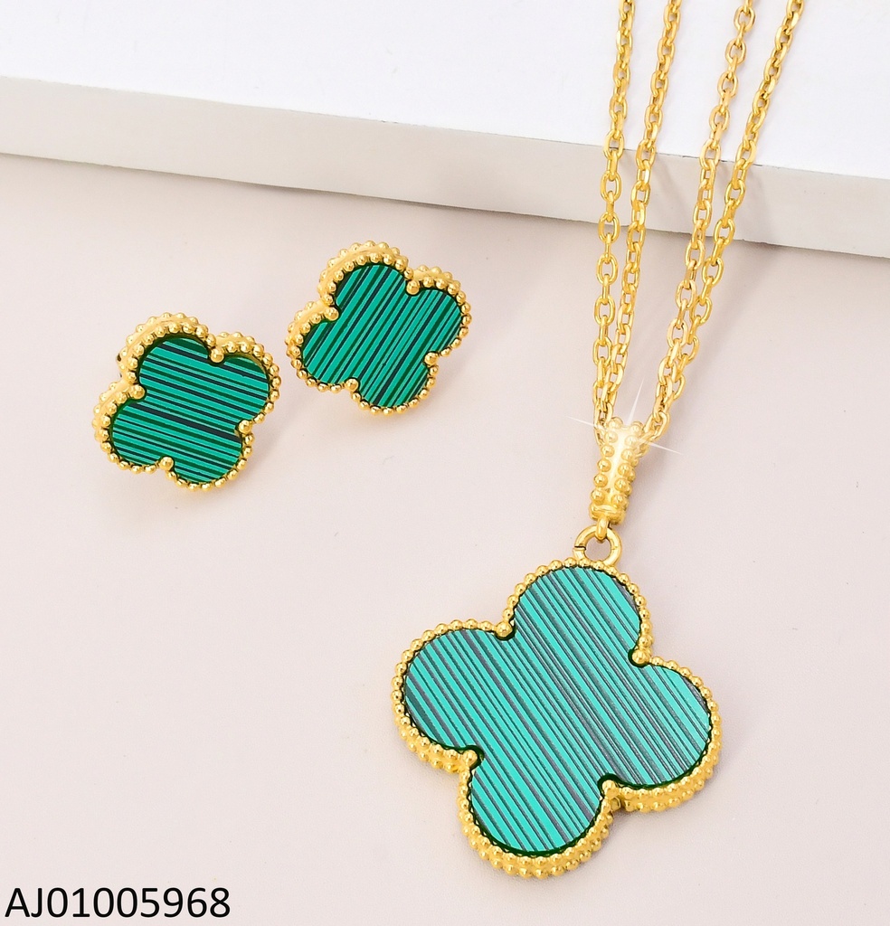 SET VAN CLEEF VERDE RAYADO DOBLE CAD.DIJE GR 10517-669