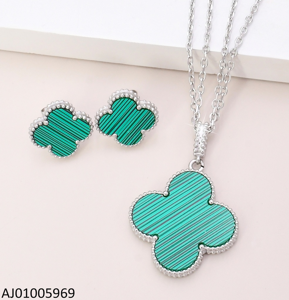 SET VAN CLEEF PLAT.VERDE RAYADO DOBLE CAD.DIJE GR 17351-669