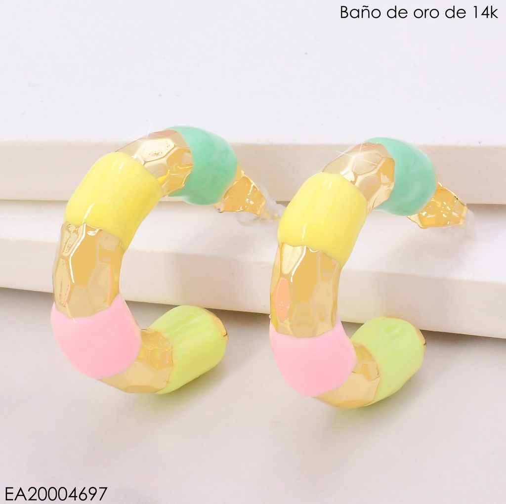 ARETES "C" DOR AMARILLO/ROSA/VERDE (X)