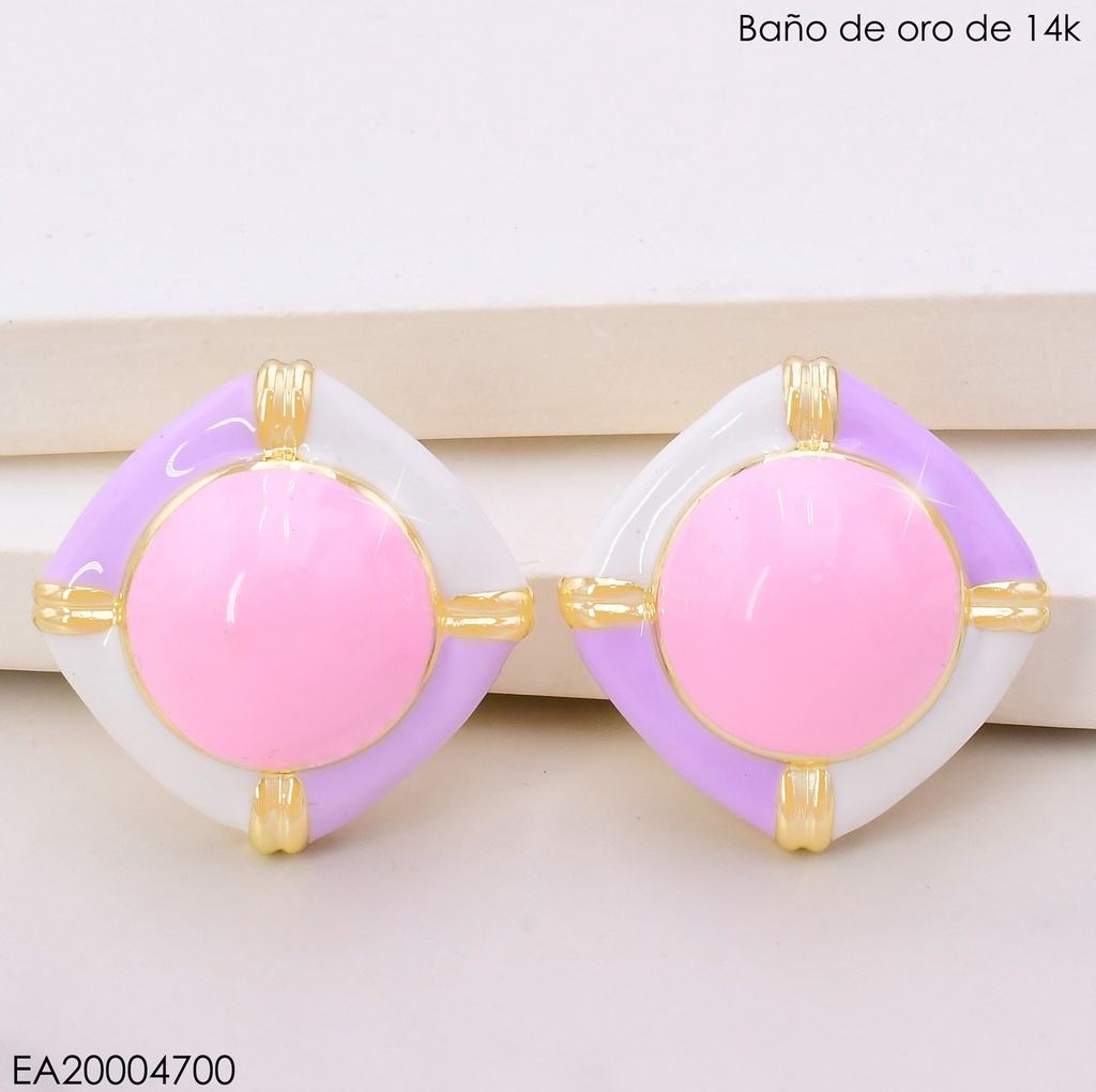 ARETES ROMBO LILA/ROSADO/BLANCO.CENTRO ROSADO (X)